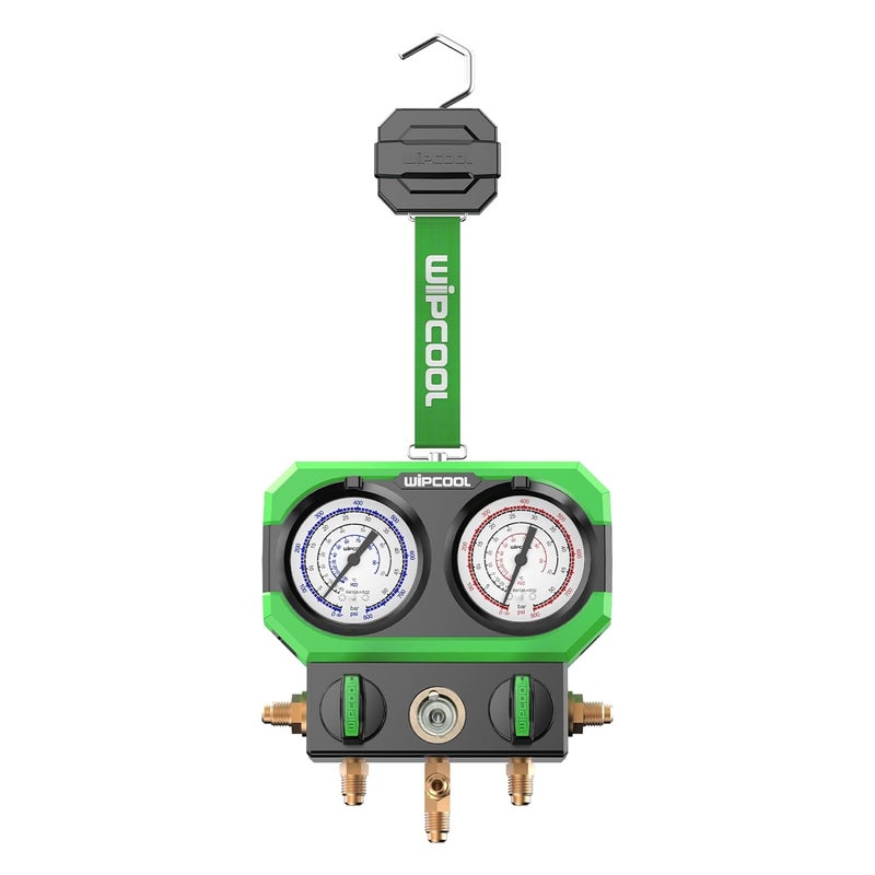 WIPCOOL Manifold Gauge Kits for R22 R410A/R32 R404A R407C Air Conditioning Refrigerants, with Sight Glass 3 * 1/4" SAE Ports, Shockproof Integrated Design - Image 1
